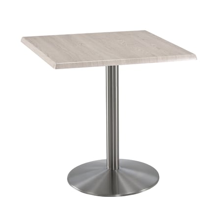 Holland Bar Stool Co 36" Tall OD214 Stainless Steel Table Base 22" Diameter 30"x30" Square White Ash Top OD214-2236SSOD30SQWA